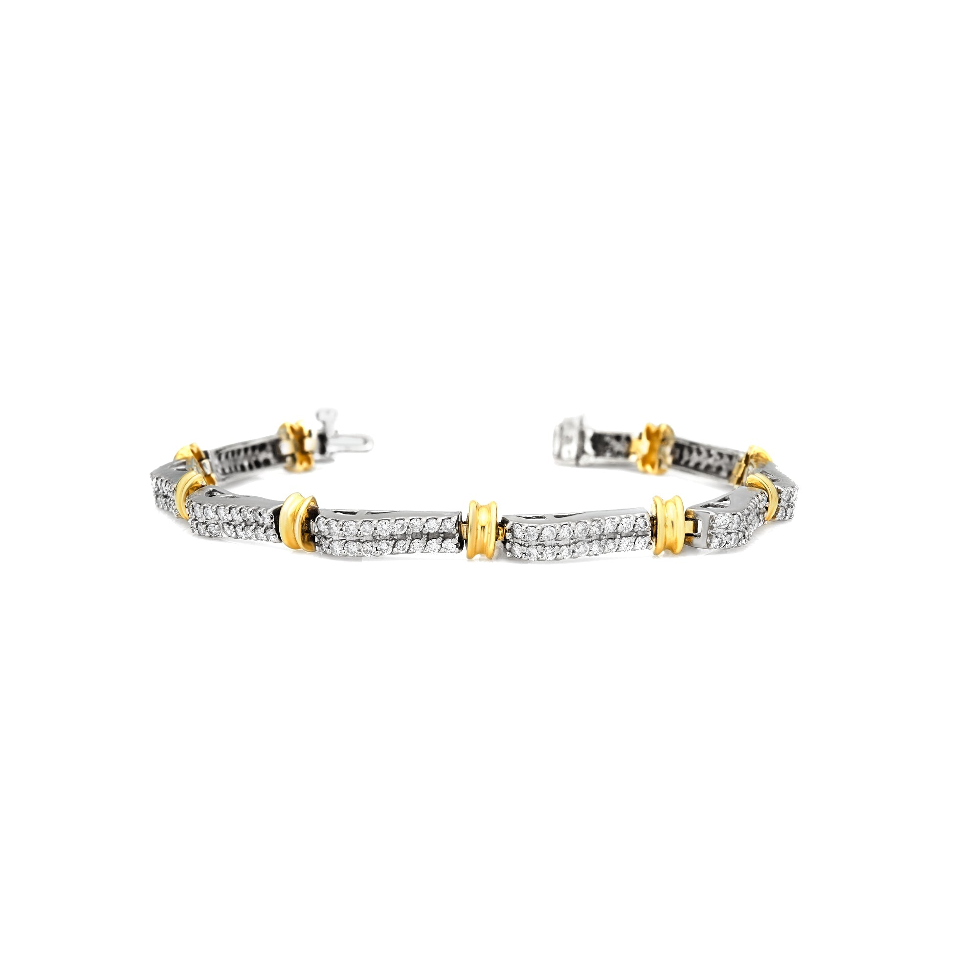 2 Row Diamond Wave & Yellow Gold Bar Bracelet